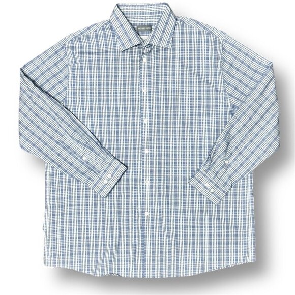 Michael Kors Men's 17 1/2 Regular Fit Gray Plaid Long Sleeve Button Up Shirt - Picture 5 of 7